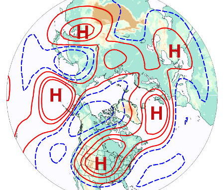 Estructura de número de onda 5 visto desde el polo norte