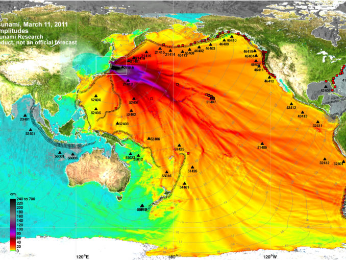 Altura prevista de la tsunami de Tohoku, 2011-03-11